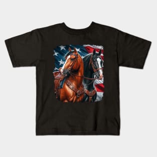 Patriotic Horse American Flag Horseback Riding Western Farm Kids T-Shirt